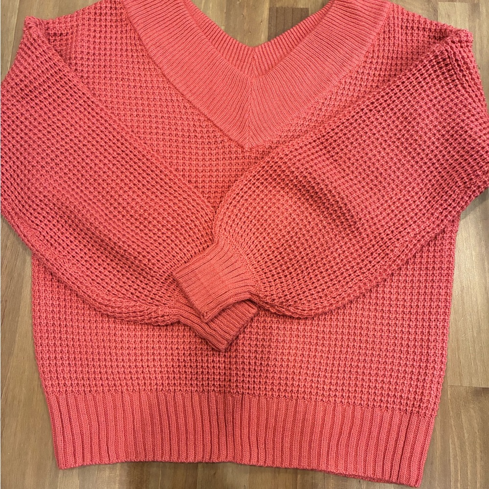 Zenana Outfitters Coral V-Neck Sweater